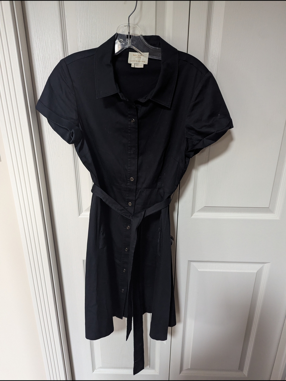 kate spade Black Button-Front Short Sleeve Shirt Dress with Tie